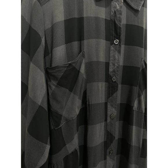 Torrid Buffalo Check Black Gray Long Sleeve Boho Shirt 4 Button Front Indie Blk - Picture 5 of 14